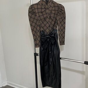 New York & Company Plaid Brown and Black Dress